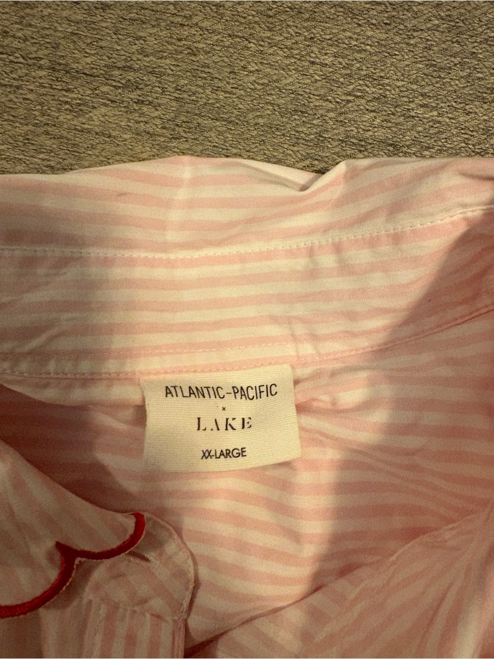 LAKE Women’s Pink Striped Pajama Set with Red Scallop Trim - Picture 6 of 7